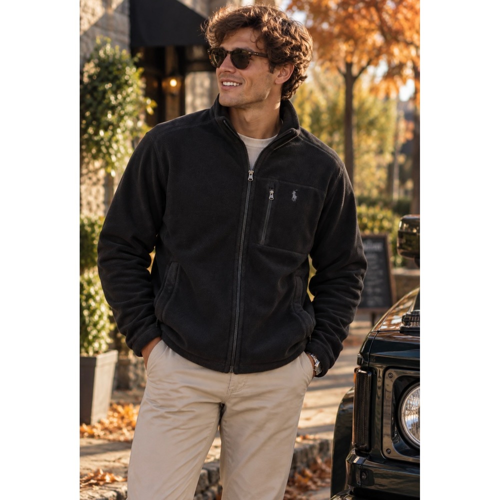 Polo Ralph Lauren Performance Black Fleece Full Zip Jacket Size XL Preppy Luxury